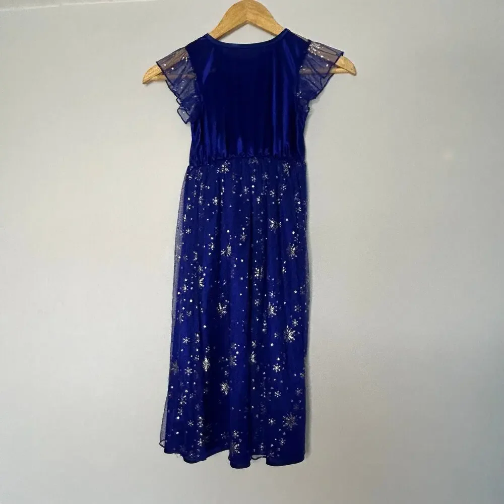 Disney Frozen Elsa Girls Costume Dress w/ Matching Bow Blue Size M 8 Snowflake